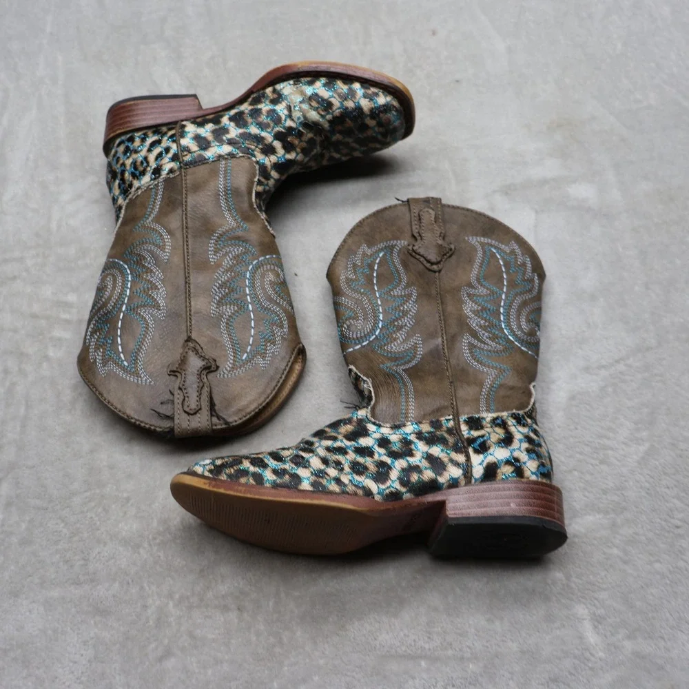 Roper Kids 12 Western Boots Brown Glitter Animal Print Cowgirl 09-018-1901-2562